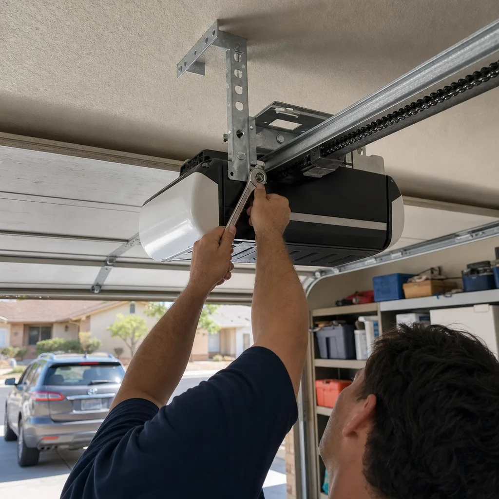 Technician performing professional garage door opener repair nationwide